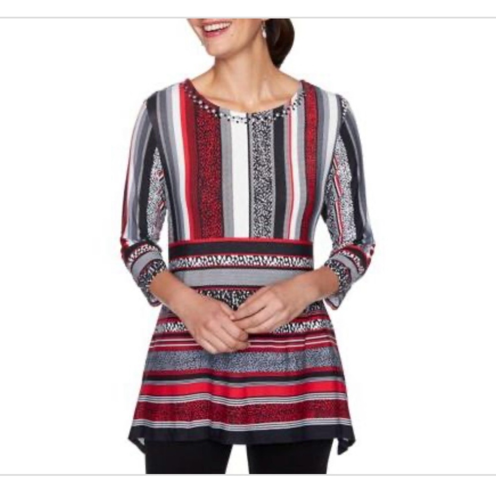NWT Ruby Rd. Red, Black, & White Blouse L